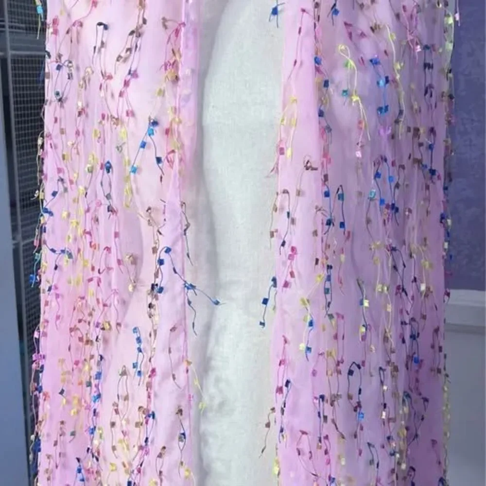 100% SILK Scarf, Baby Pink with Colorful Tassels